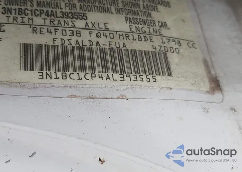 2010 Nissan Versa 1.8S z USA, uszkodzony, nr VIN 3N1BC1CP4AL393555